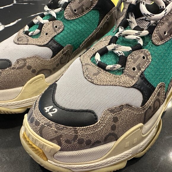Gucci x Balenciaga The Hacker Project Triple S Beige Green Yellow - Size 42- US9 - Picture 7 of 13